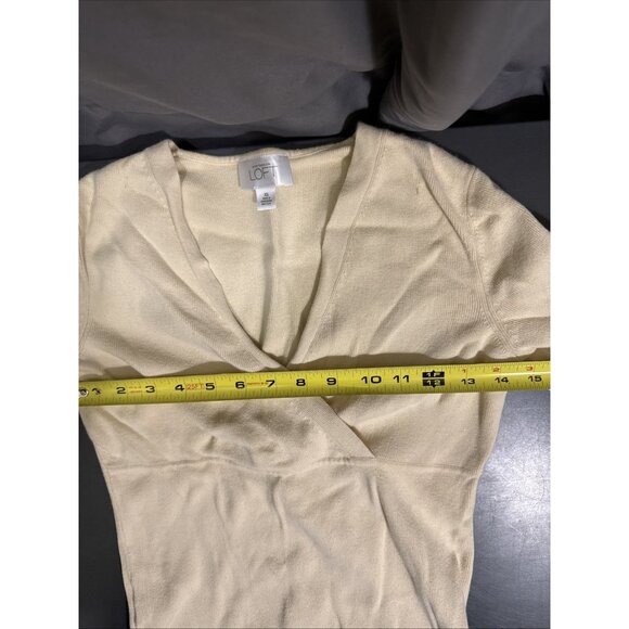 Ann Taylor LOFT Women XS Top Faux Wrap Long Sleeve Pullover Beige 100% Cotton - Picture 10 of 15